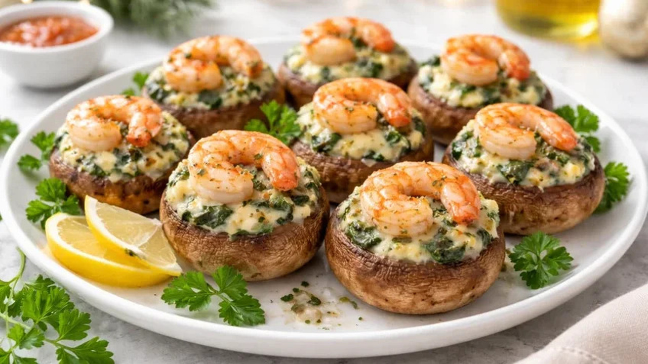 Новогодняя закуска за 15 минут: фаршированные шляпки с креветками Приближение новогодних торжеств традиционно ста...
