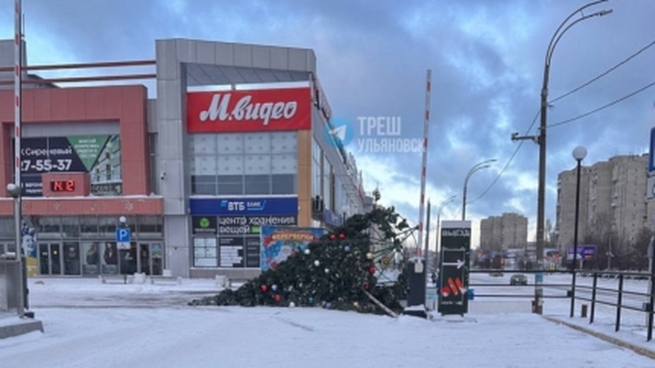 Ветер повредил елку и шлагбаум у ТЦ «Самолет» в Ульяновске В Ульяновске зафиксированы повреждения конструк...