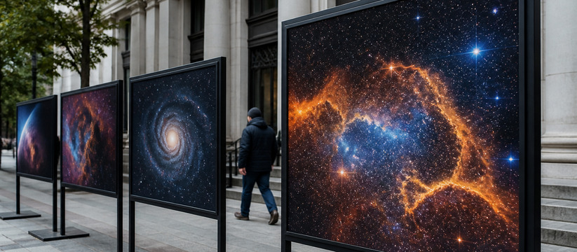 Фотовыставка о космосе открылась под открытым небом в Ульяновске В Ульяновске у здания Центробанка на Красноарме...