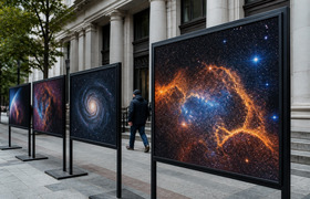 Фотовыставка о космосе открылась под открытым н...